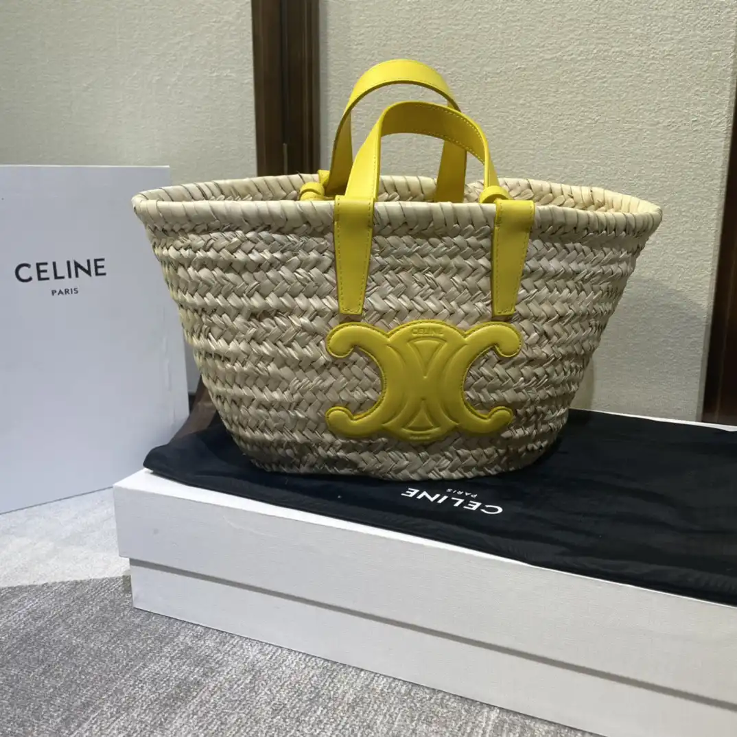 REP CELIN* TRIOMPHE CELIN* CLASSIC PANIER IN PALM LEAVES AND CALFSKIN 0124